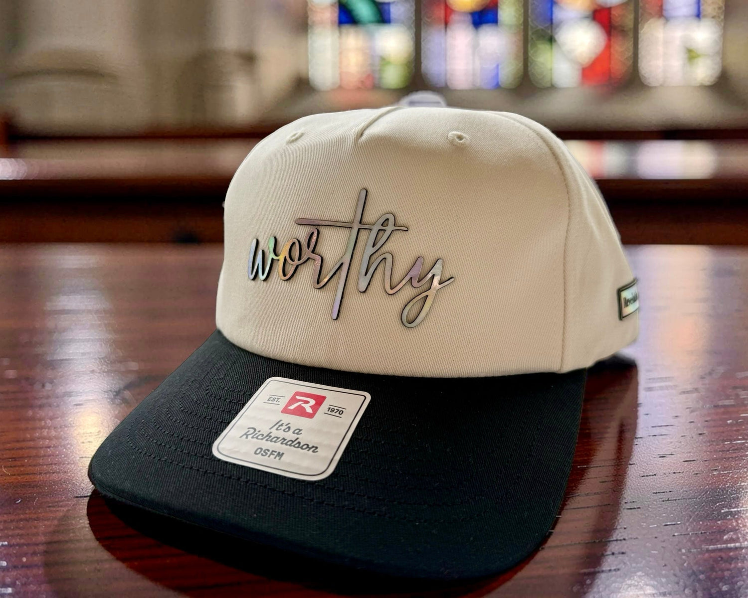  Worthy hat cream and black angled view 